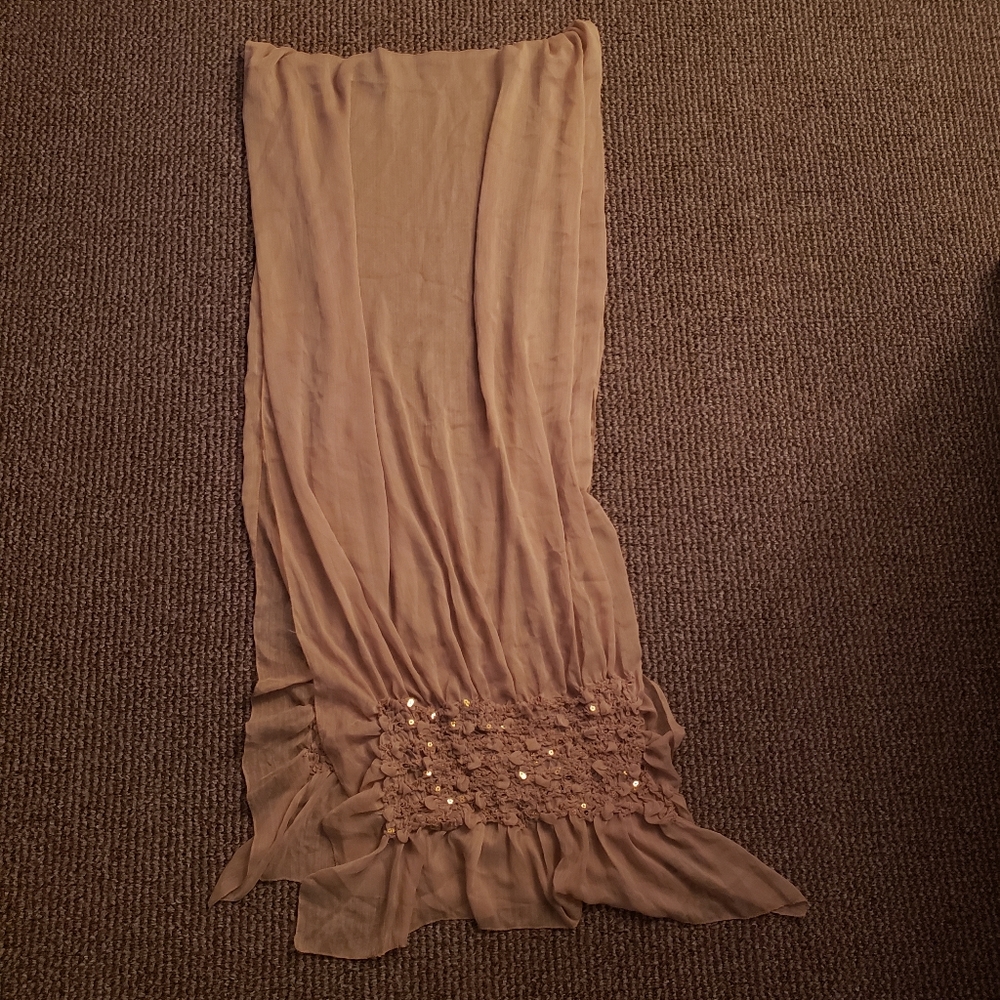 Howard's Sheer Mesh Long Scarf Sequins Beige OS